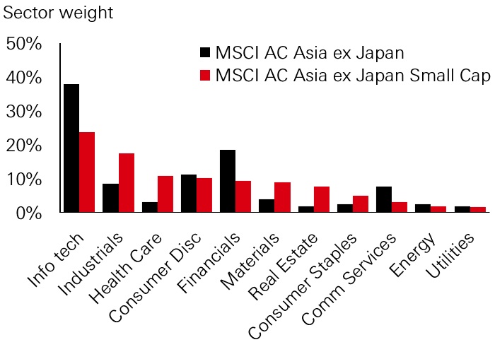 Fig. 6: The small cap index is more diversified with growth-focused companies often overlooked